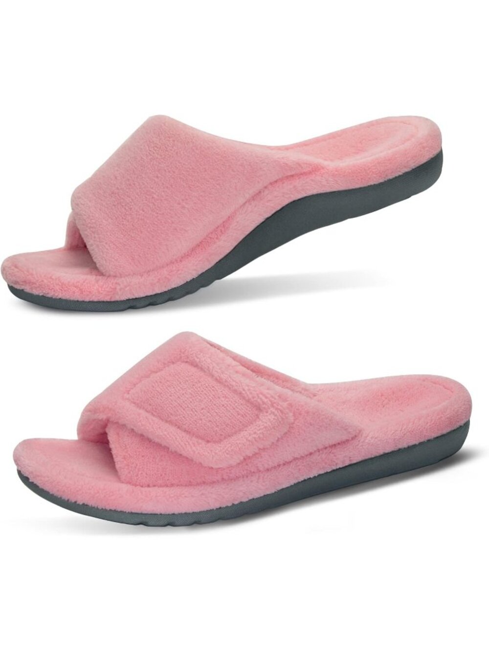 Women's Pink Adjustable Open Toe Orthopedic Arch Support Fuzzy Slippers Slide